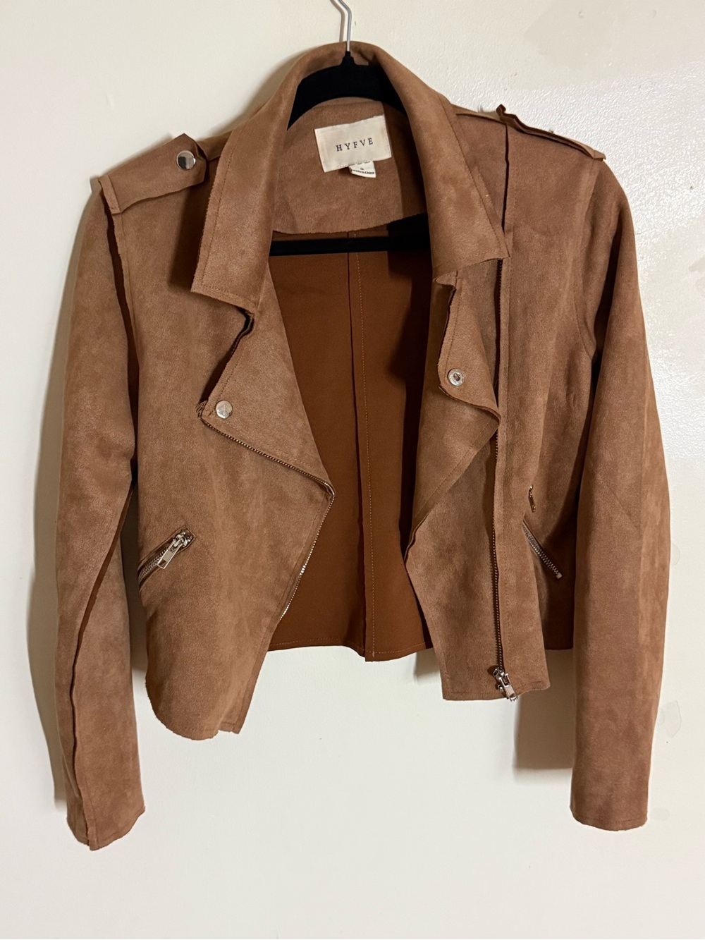 HYFVE Tan Suede Cropped Moto Jacket